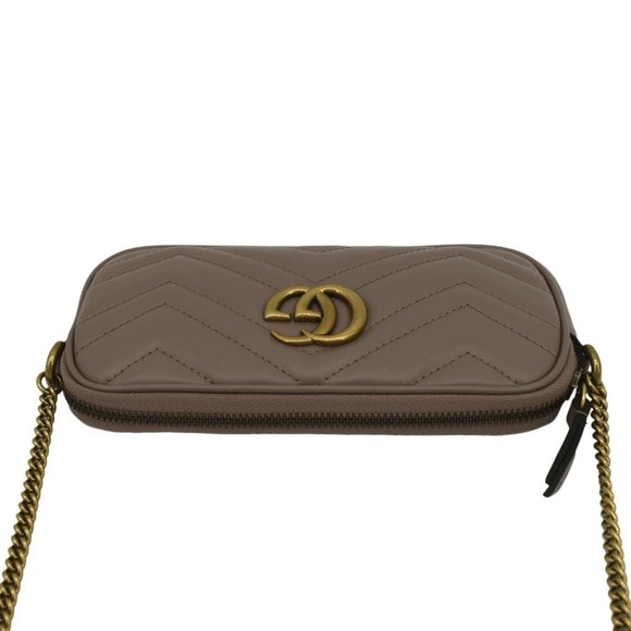 GUCCI  Mini GG Marmont Chain Leather Crossbody Bag Dusty Pink - Picture 5 of 13